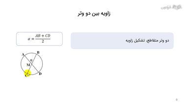 توضیح زاویه‌های بین دو مماس، دو وتر، دو قاطع و قاطع و مماس