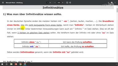 نکات کلیدی و Infinitv mit und ohne zu